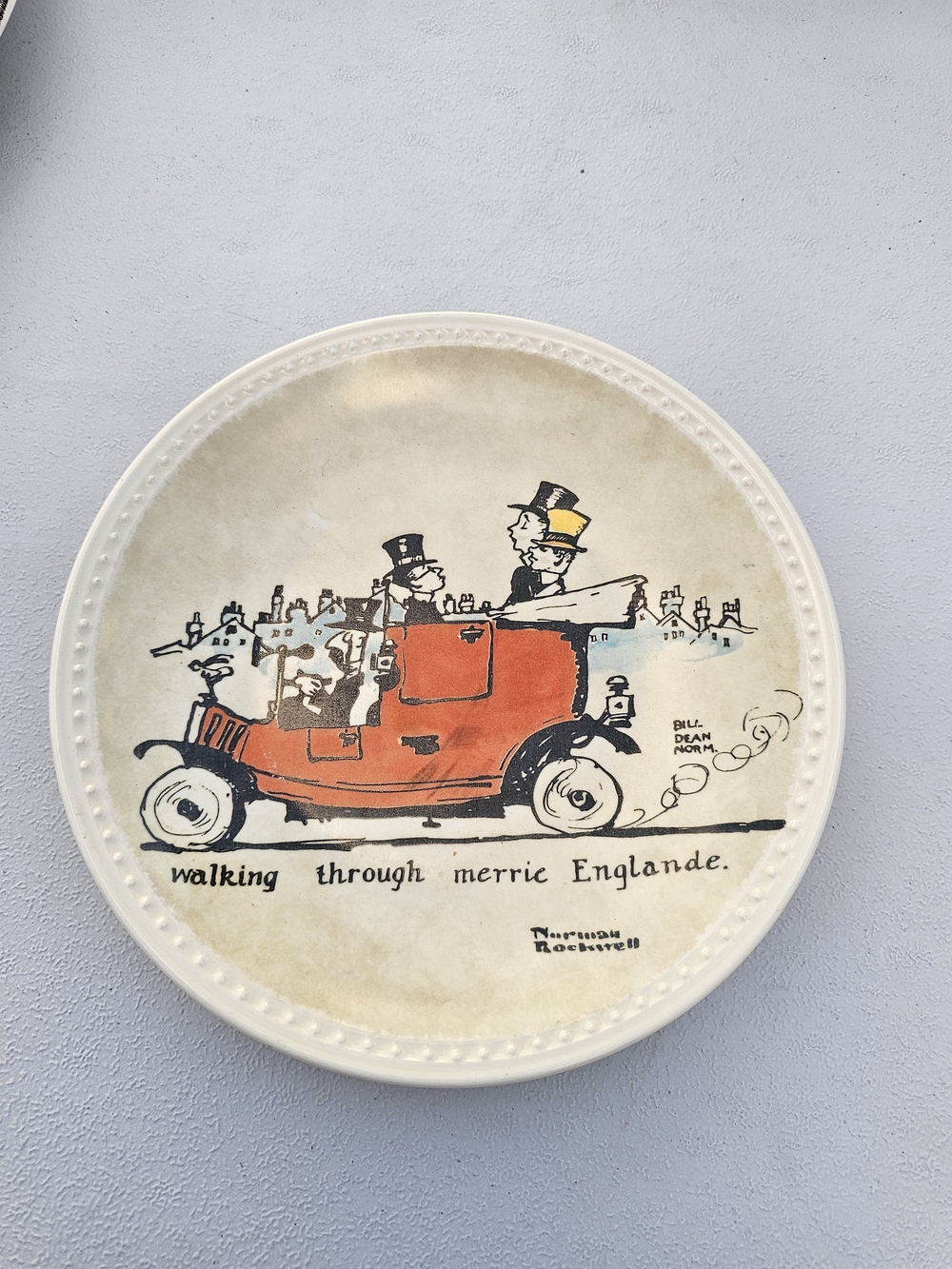 Norman Rockwell Decorative Wall Plate with Red Car Illustration